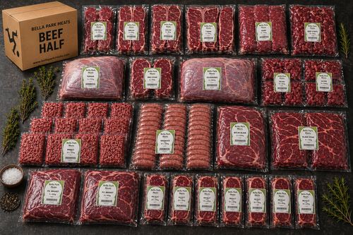 Half beef cuts display from Bella Park Meats, Toowoomba